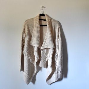 (H&M) Fringed Knit Cream Cardigan